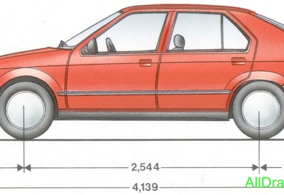 Renault 19 (1991) (Рено 19 (1991)) - чертежи (рисунки) автомобиля